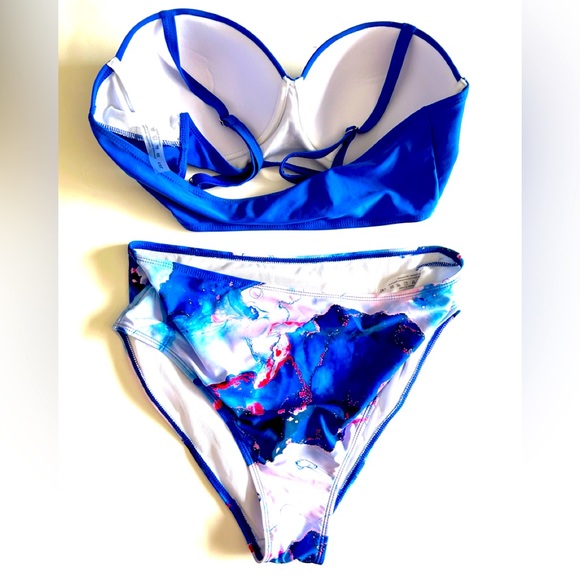 Shein Marble Print 2 Piece Swimsuit 1 XL - Picture 2 of 4